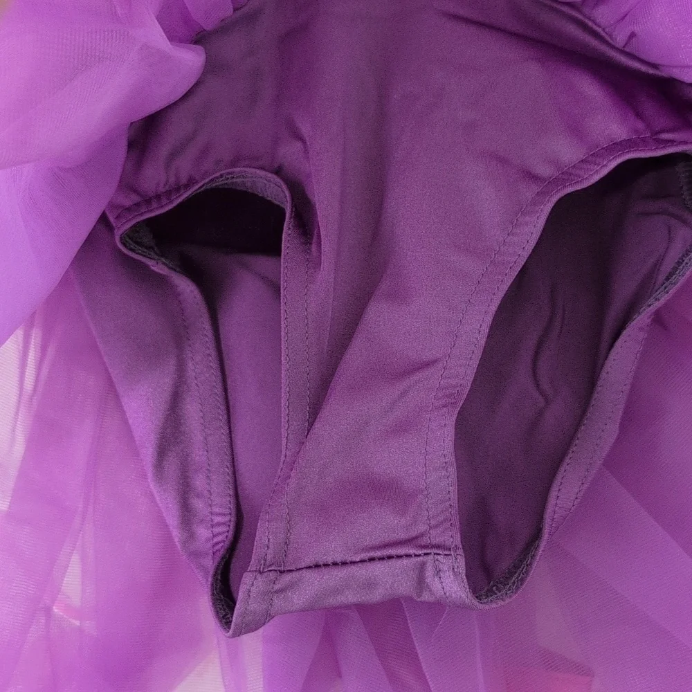New Weissman Purple Pink Sequin Tutu Dance Costume Ruffle Skirt Halter Top XS